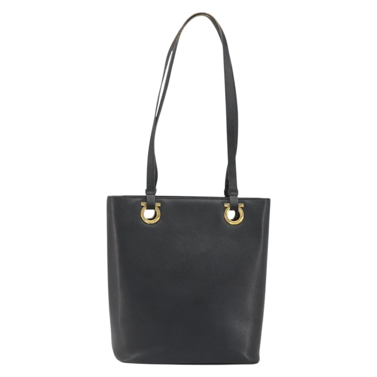 Salvatore Ferragamo Gancini Tote Bag Leather Black Gold Auth 187416