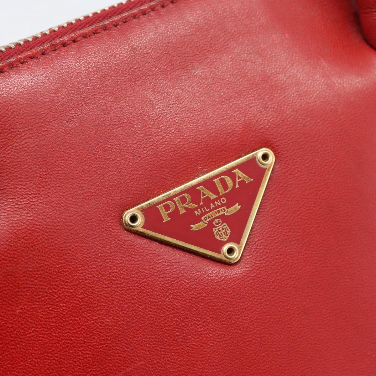 PRADA Hand Bag Leather Red Gold Auth 187417A