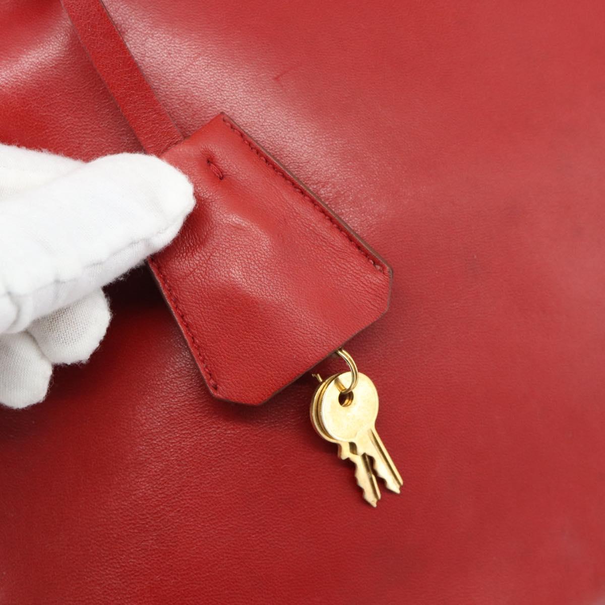 PRADA Hand Bag Leather Red Gold Auth 187417A