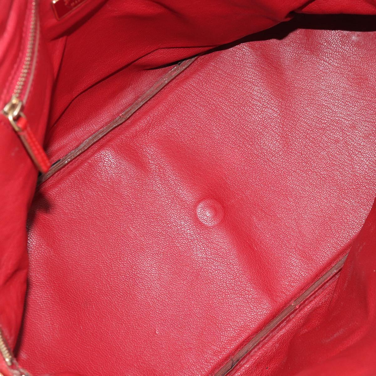 PRADA Hand Bag Leather Red Gold Auth 187417A