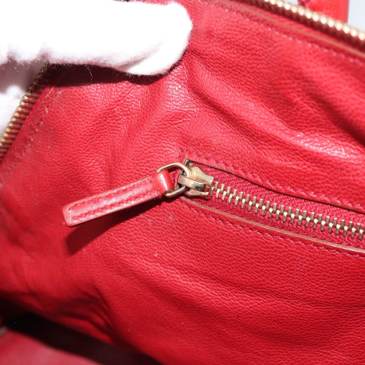 PRADA Hand Bag Leather Red Gold Auth 187417A