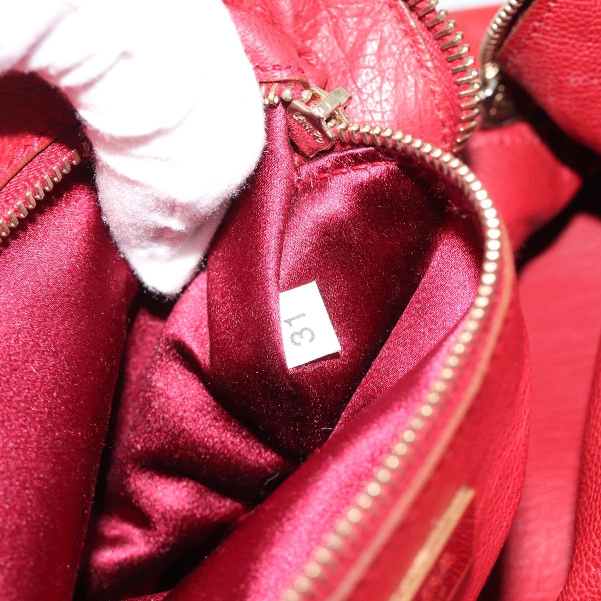 PRADA Hand Bag Leather Red Gold Auth 187417A