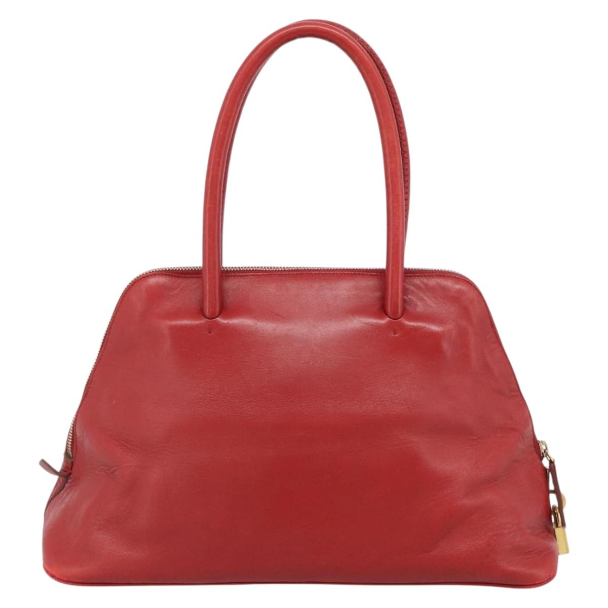PRADA Hand Bag Leather Red Gold Auth 187417A