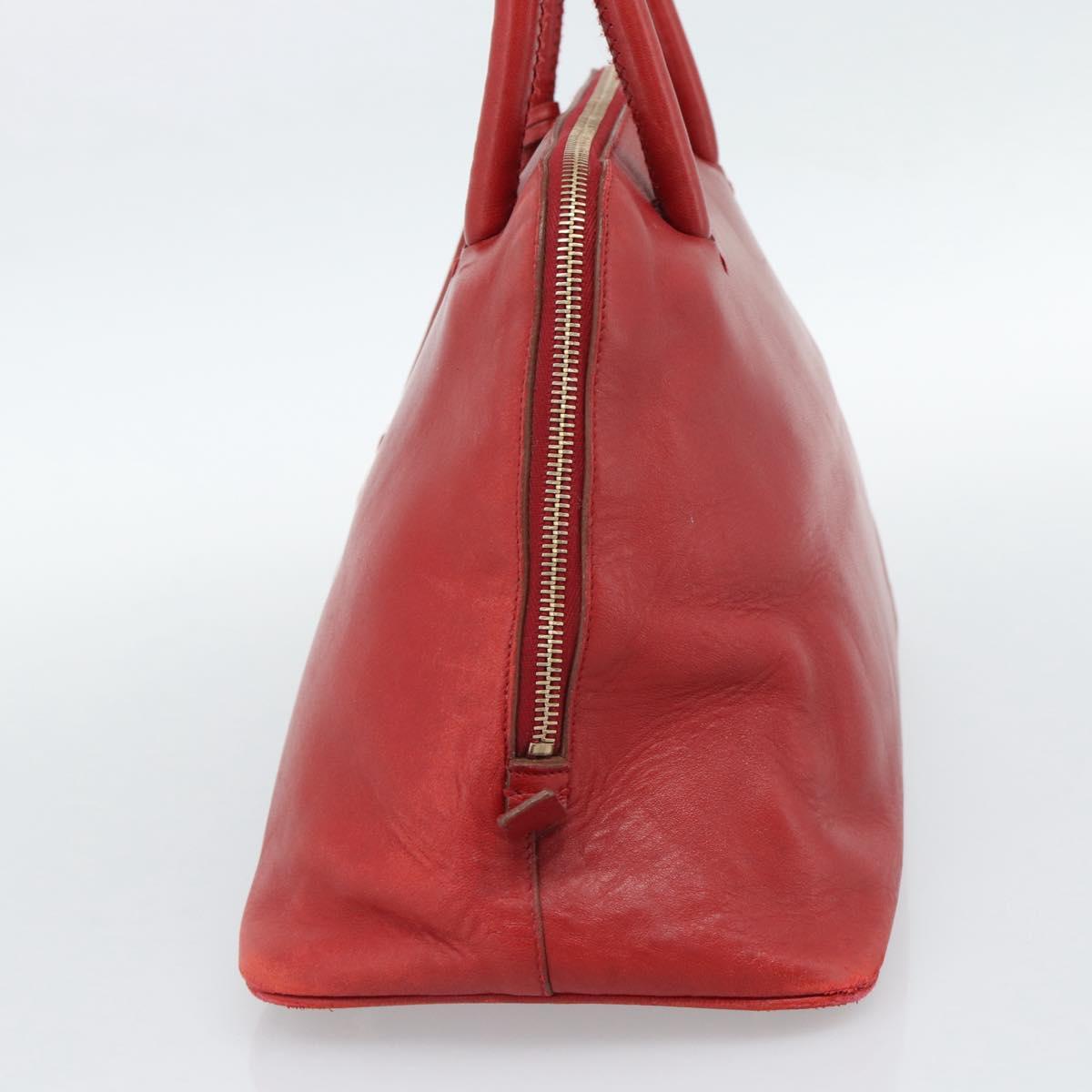PRADA Hand Bag Leather Red Gold Auth 187417A
