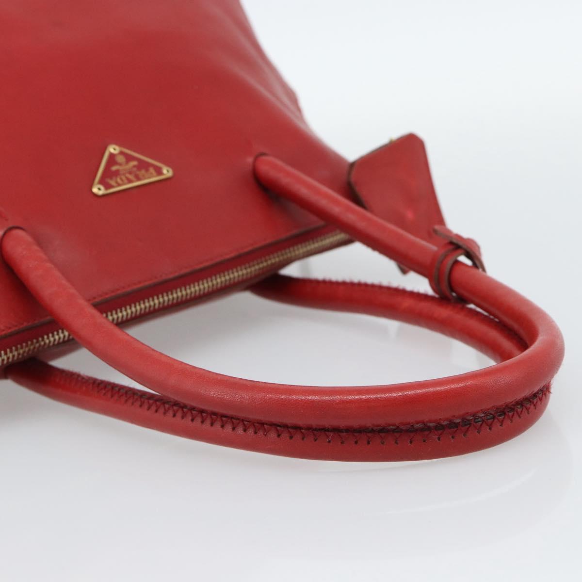 PRADA Hand Bag Leather Red Gold Auth 187417A