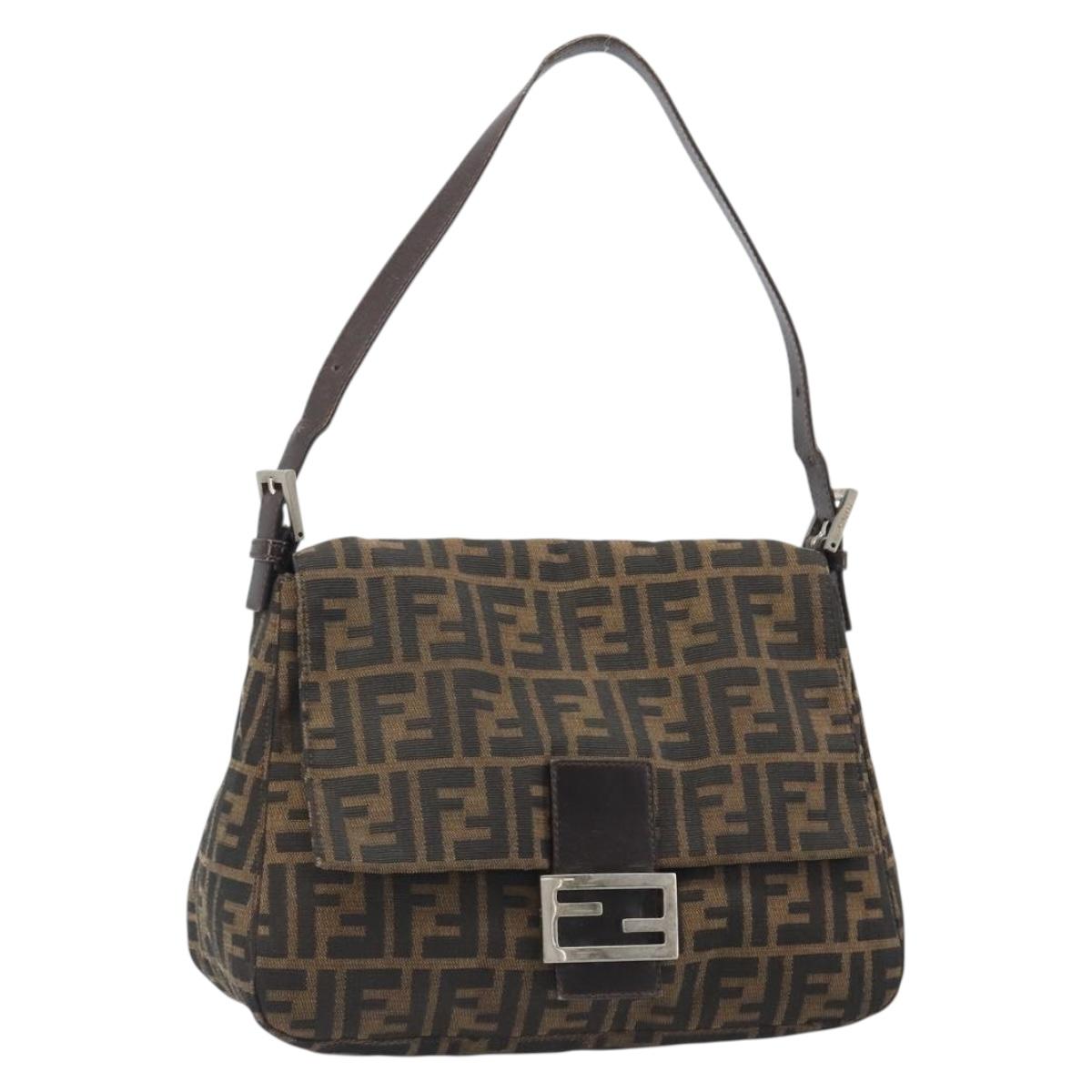 FENDI Zucca Canvas Mamma Baguette Shoulder Bag Black Silver Brown Auth 187420V