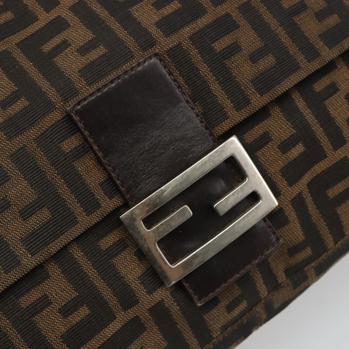 FENDI Zucca Canvas Mamma Baguette Shoulder Bag Black Silver Brown Auth 187420V