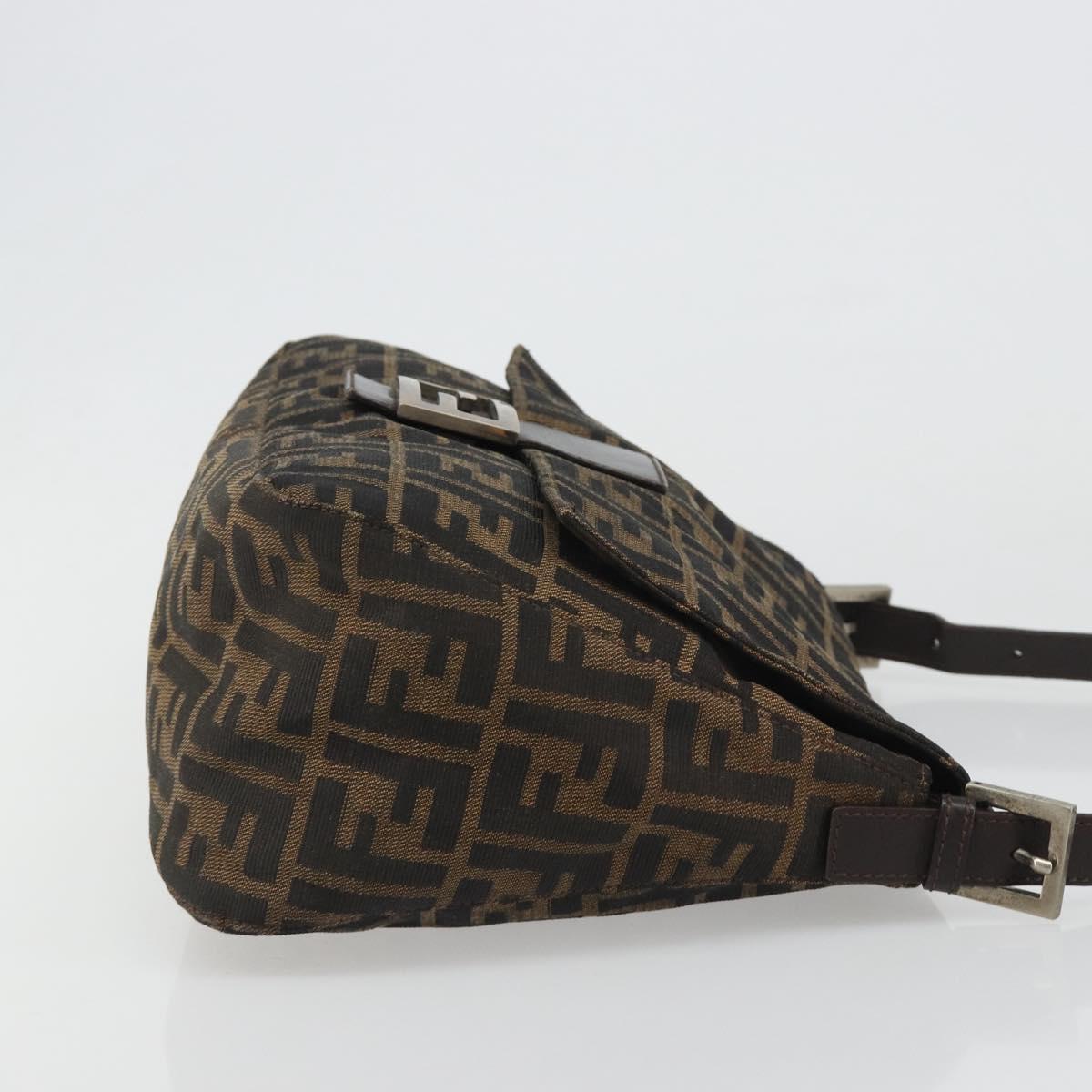 FENDI Zucca Canvas Mamma Baguette Shoulder Bag Black Silver Brown Auth 187420V