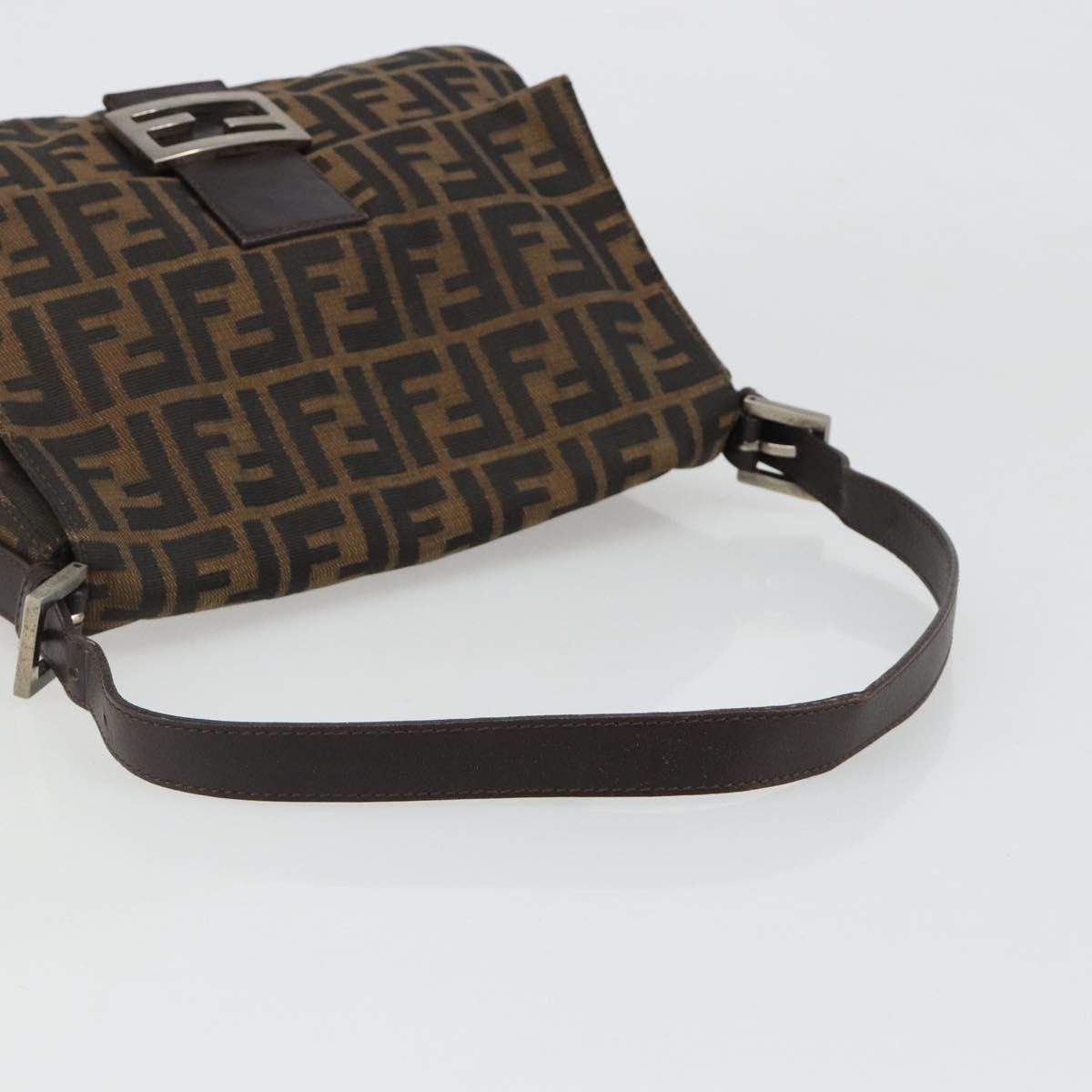 FENDI Zucca Canvas Mamma Baguette Shoulder Bag Black Silver Brown Auth 187420V