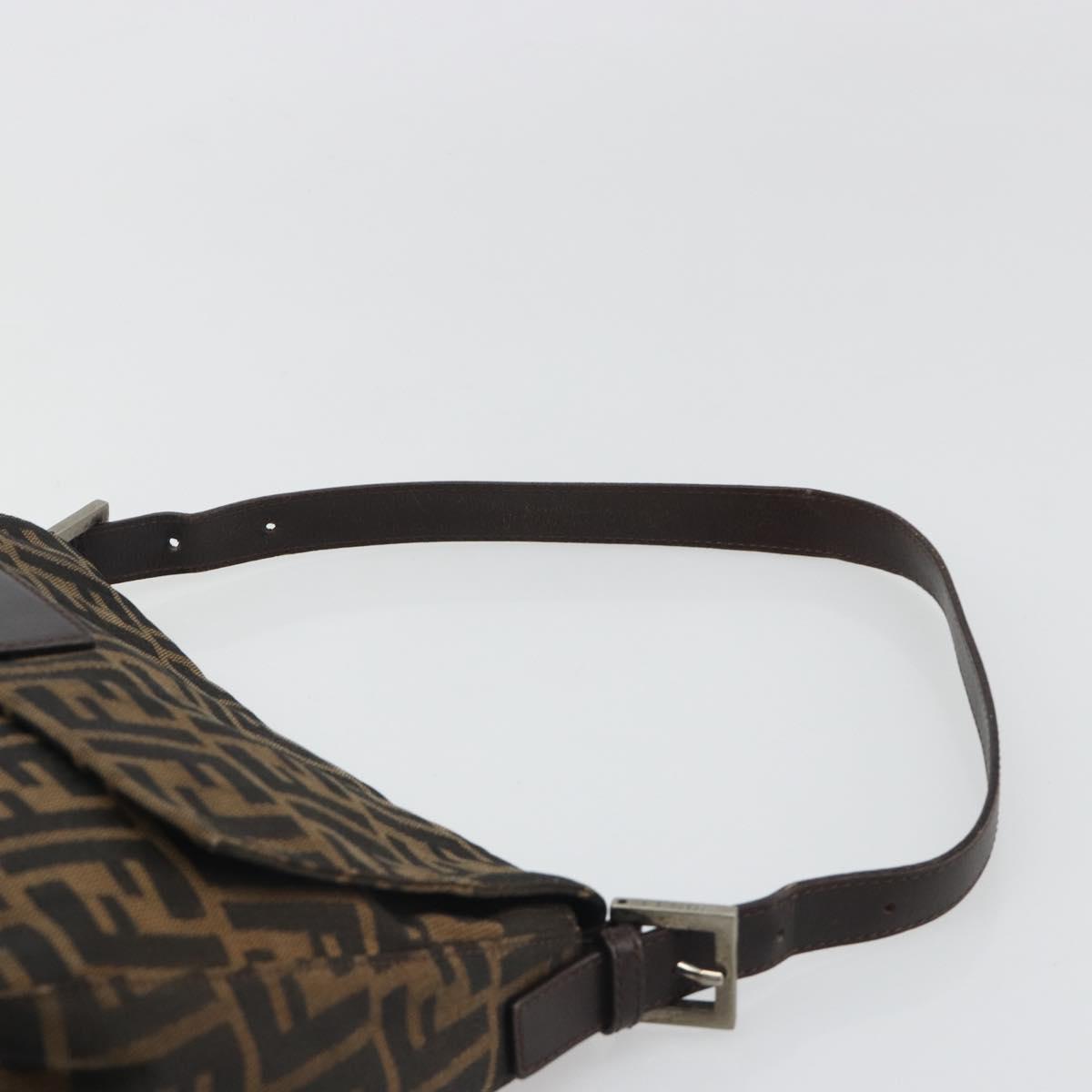 FENDI Zucca Canvas Mamma Baguette Shoulder Bag Black Silver Brown Auth 187420V