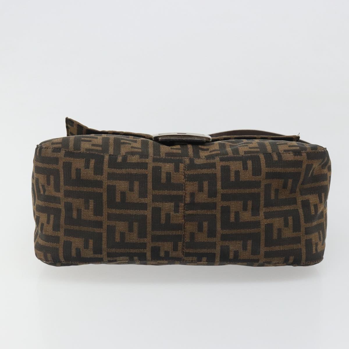 FENDI Zucca Canvas Mamma Baguette Shoulder Bag Black Silver Brown Auth 187420V
