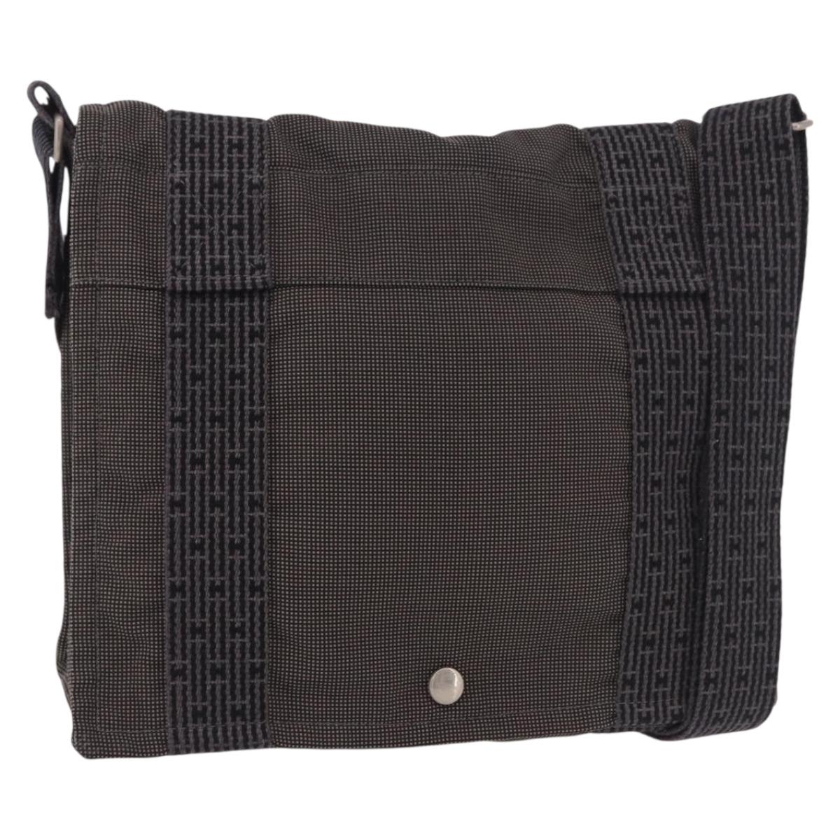 HERMES Fourre Tout Bassas PM Shoulder Bag Canvas Gray Silver Auth 187421A