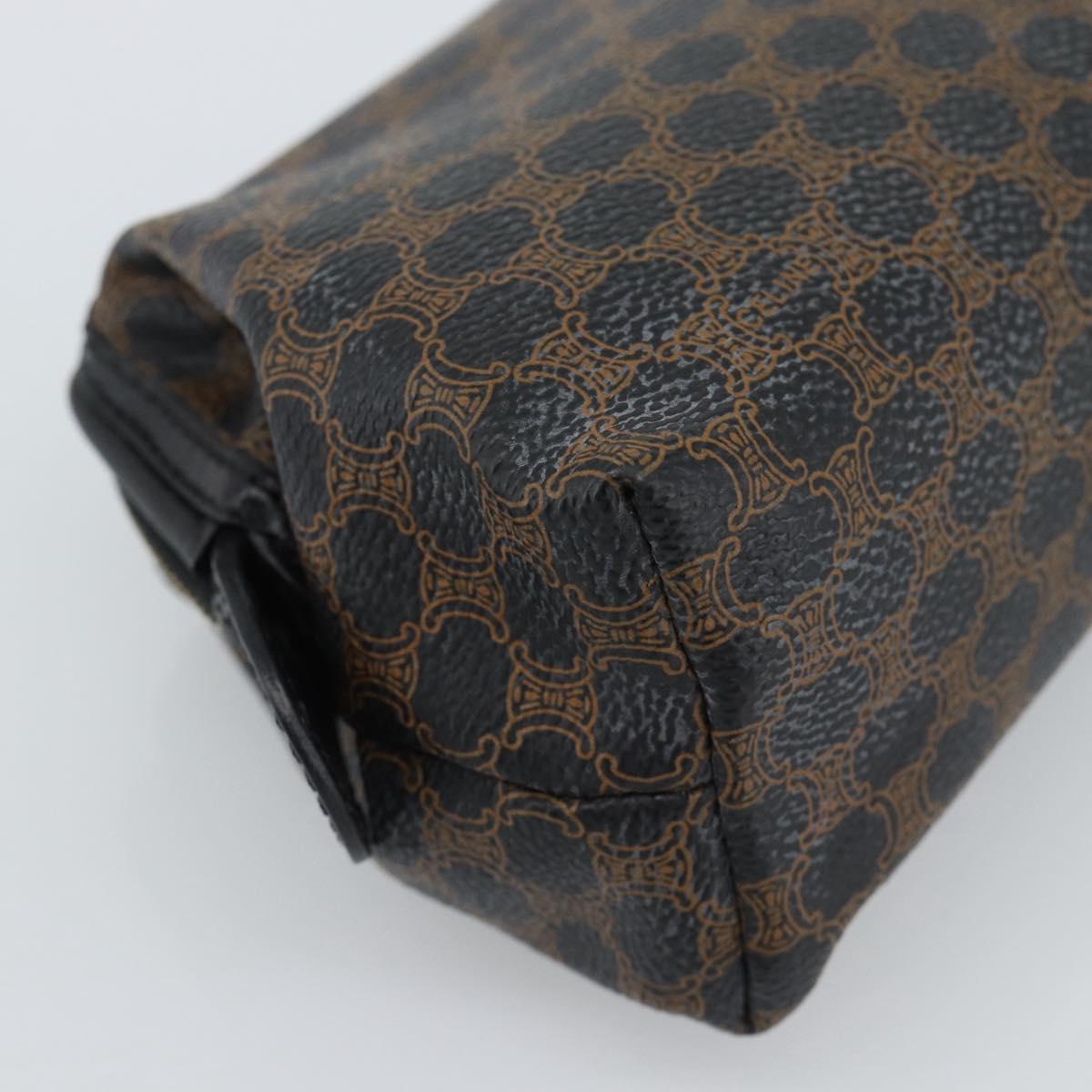 CELINE Macadam Canvas Pouch PVC Leather Black Gold Auth 187427V