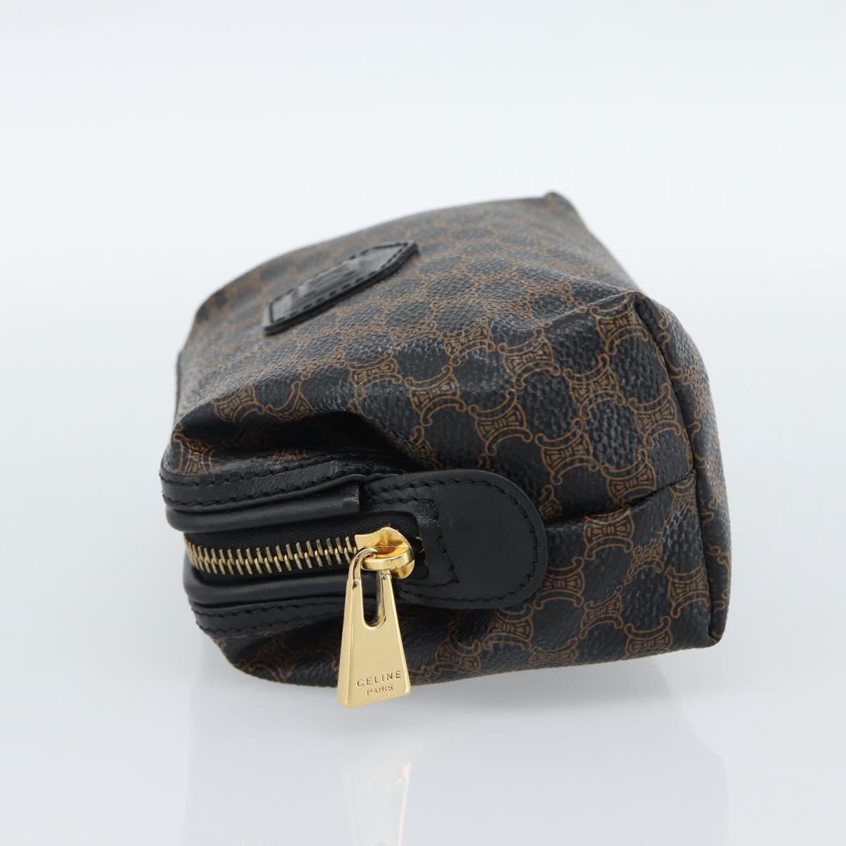 CELINE Macadam Canvas Pouch PVC Leather Black Gold Auth 187427V