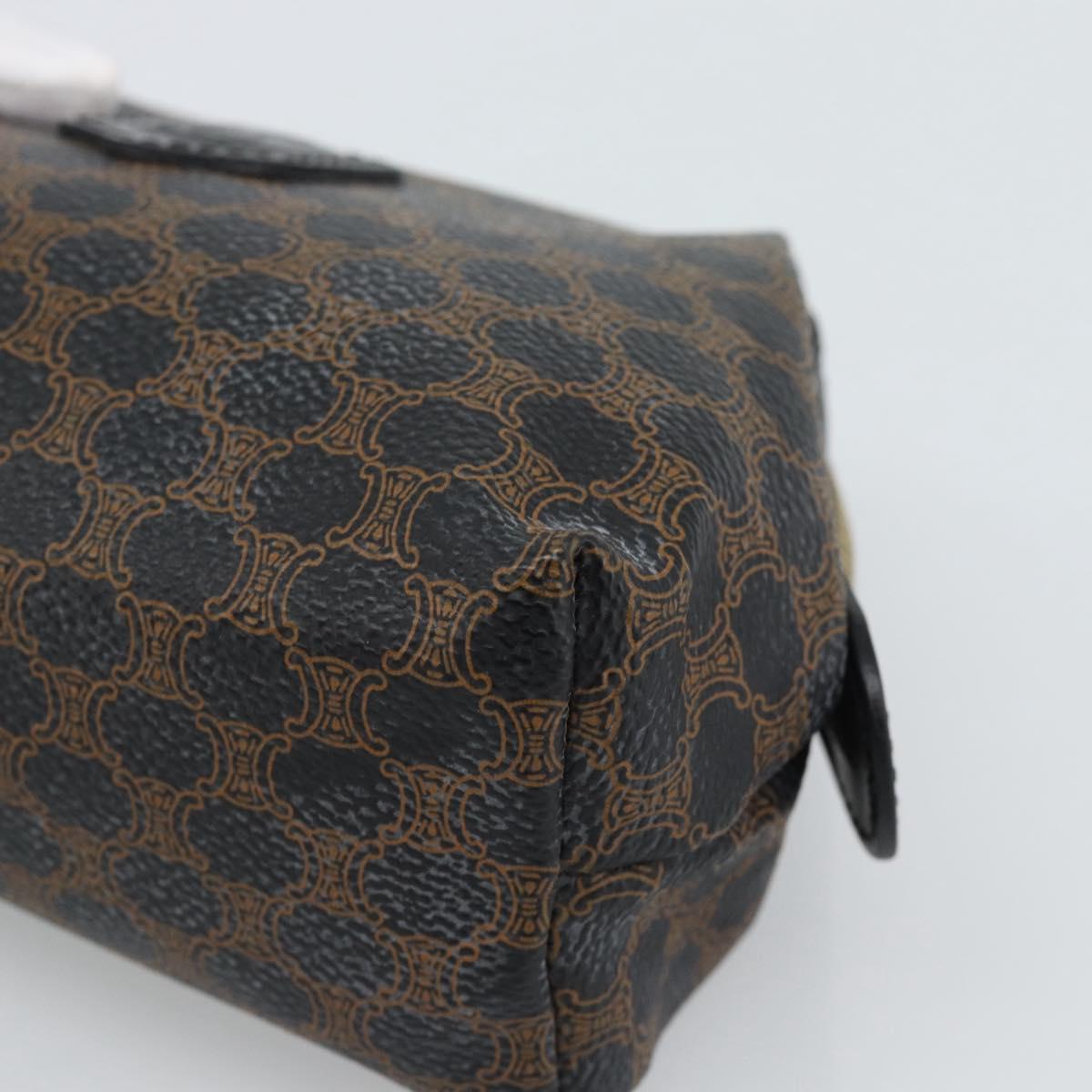 CELINE Macadam Canvas Pouch PVC Leather Black Gold Auth 187427V