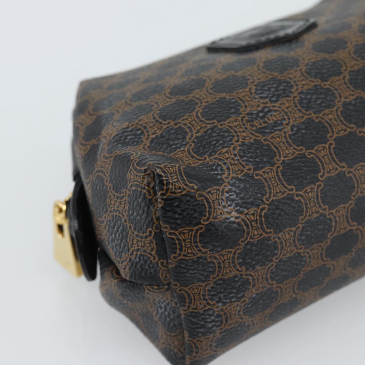 CELINE Macadam Canvas Pouch PVC Leather Black Gold Auth 187427V