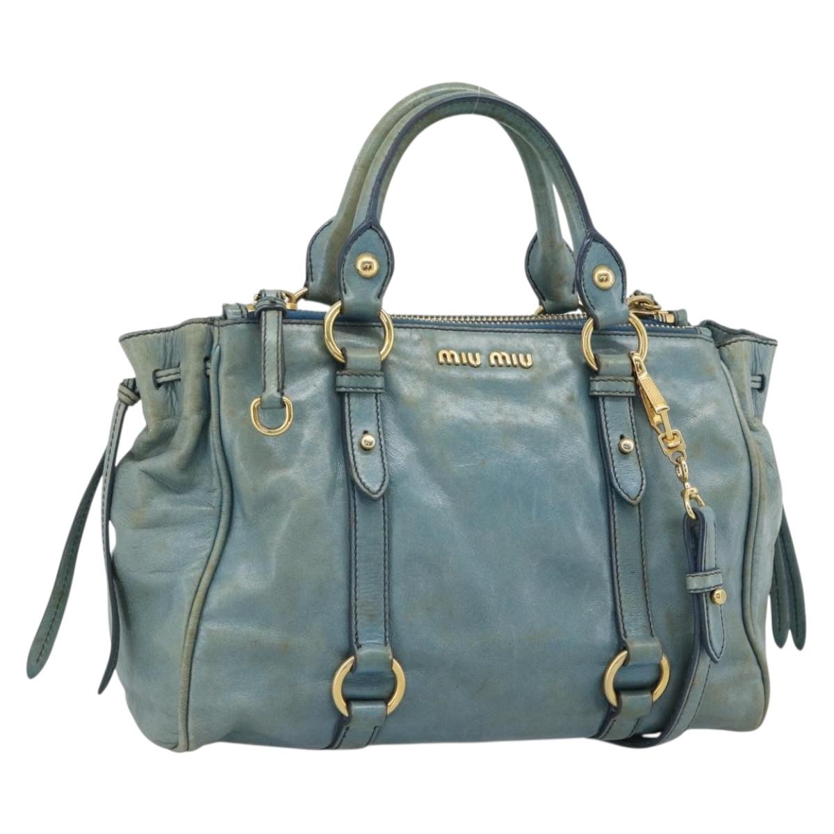 Miu Miu Hand Bag Leather 2way Light Blue Gold Auth 187433
