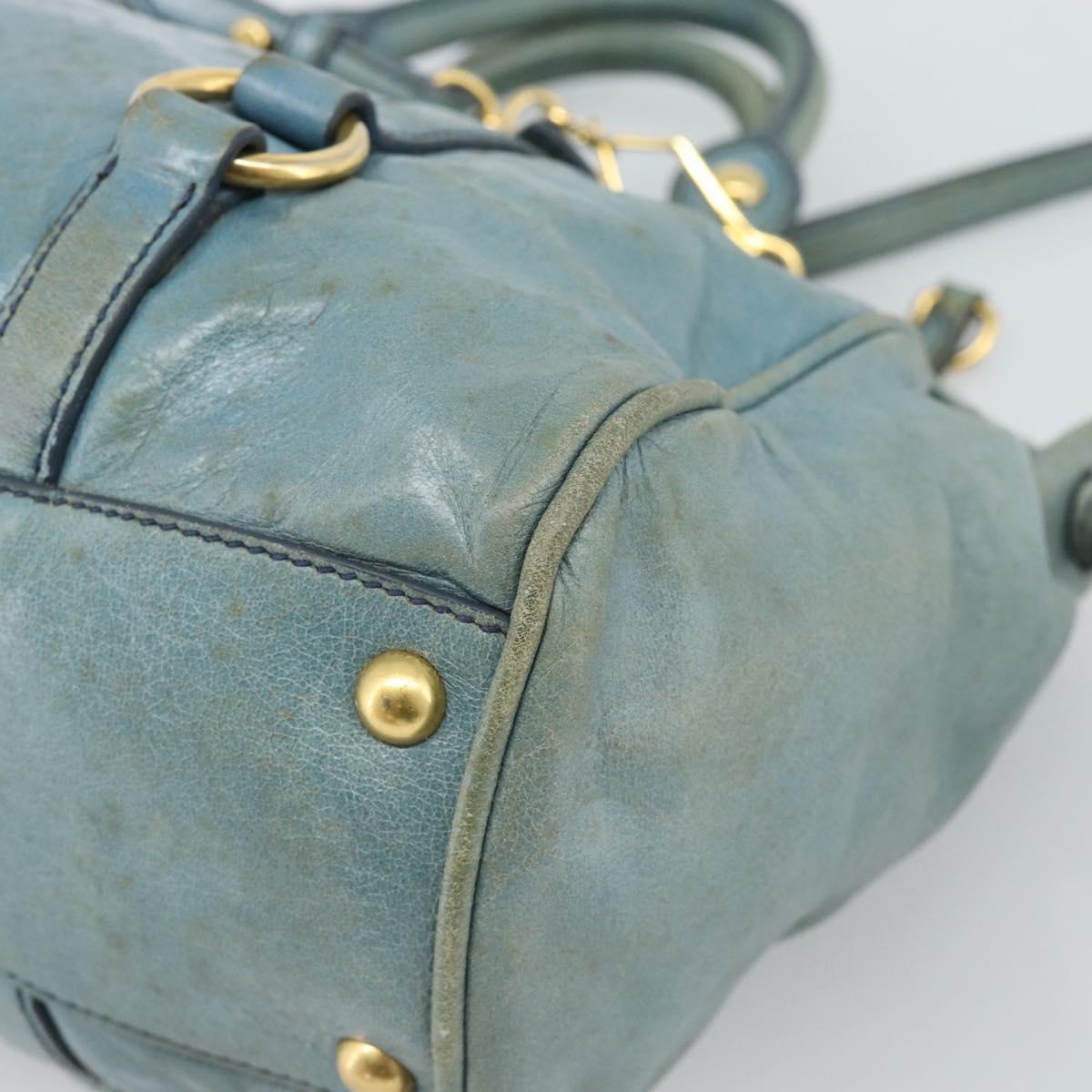 Miu Miu Hand Bag Leather 2way Light Blue Gold Auth 187433
