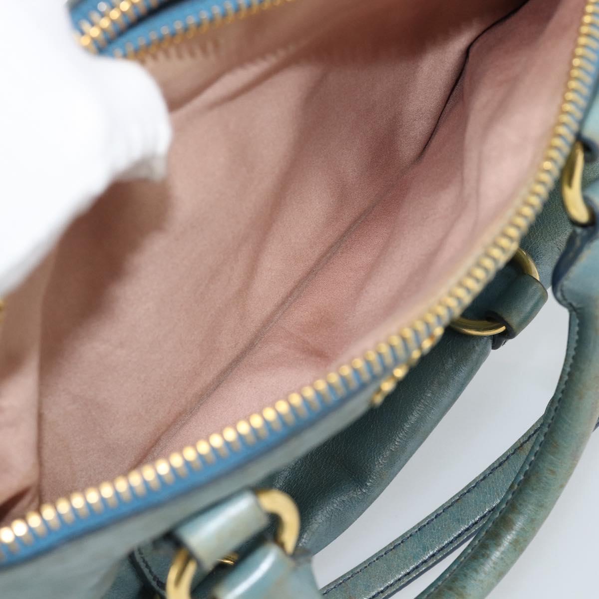 Miu Miu Hand Bag Leather 2way Light Blue Gold Auth 187433