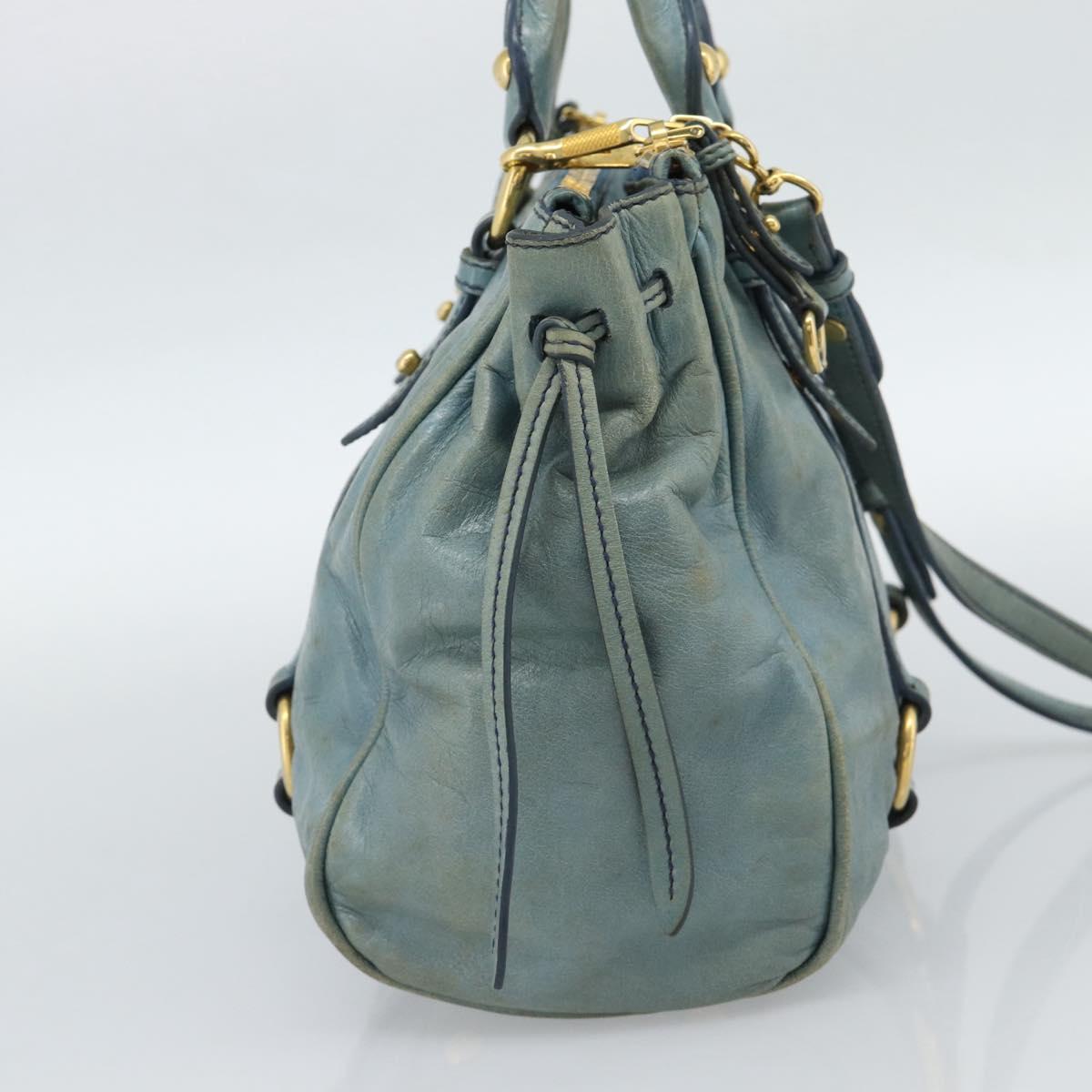 Miu Miu Hand Bag Leather 2way Light Blue Gold Auth 187433