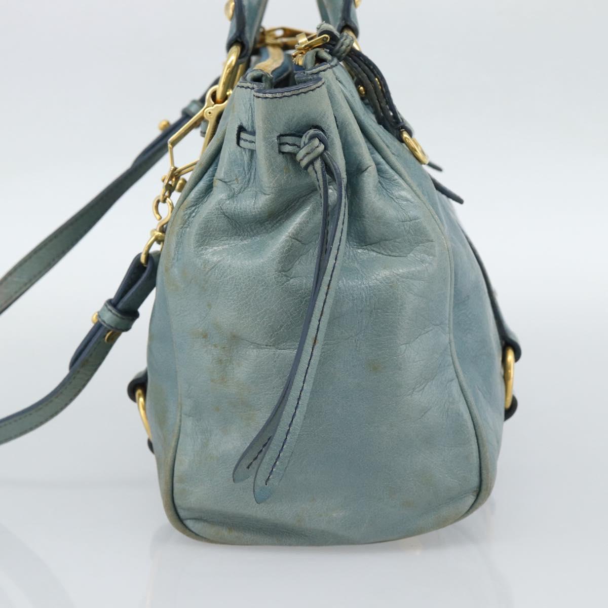 Miu Miu Hand Bag Leather 2way Light Blue Gold Auth 187433