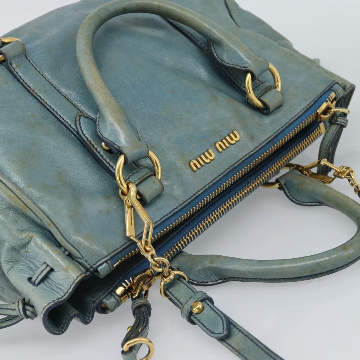 Miu Miu Hand Bag Leather 2way Light Blue Gold Auth 187433