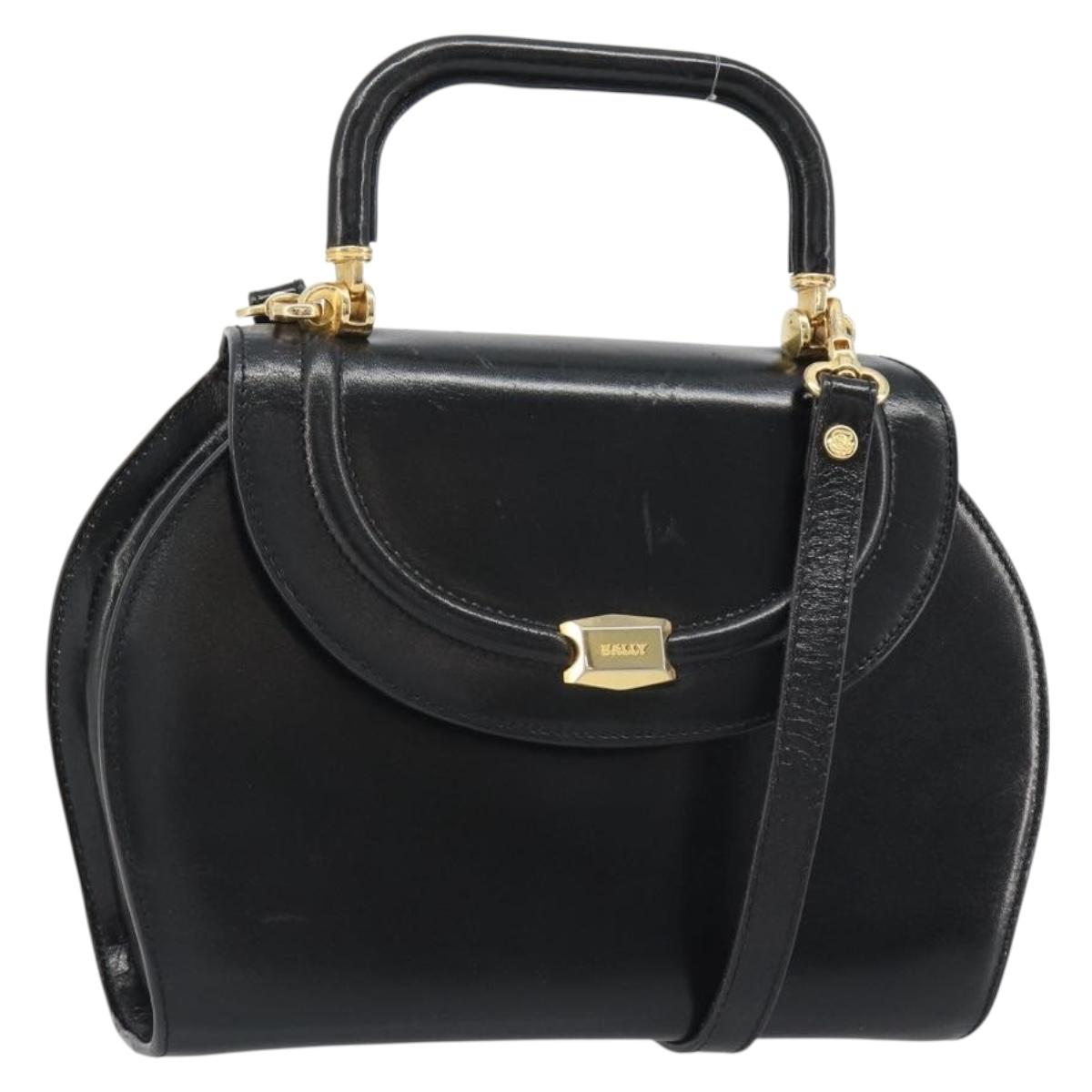BALLY Hand Bag Leather 2way Black Gold Auth 187434A