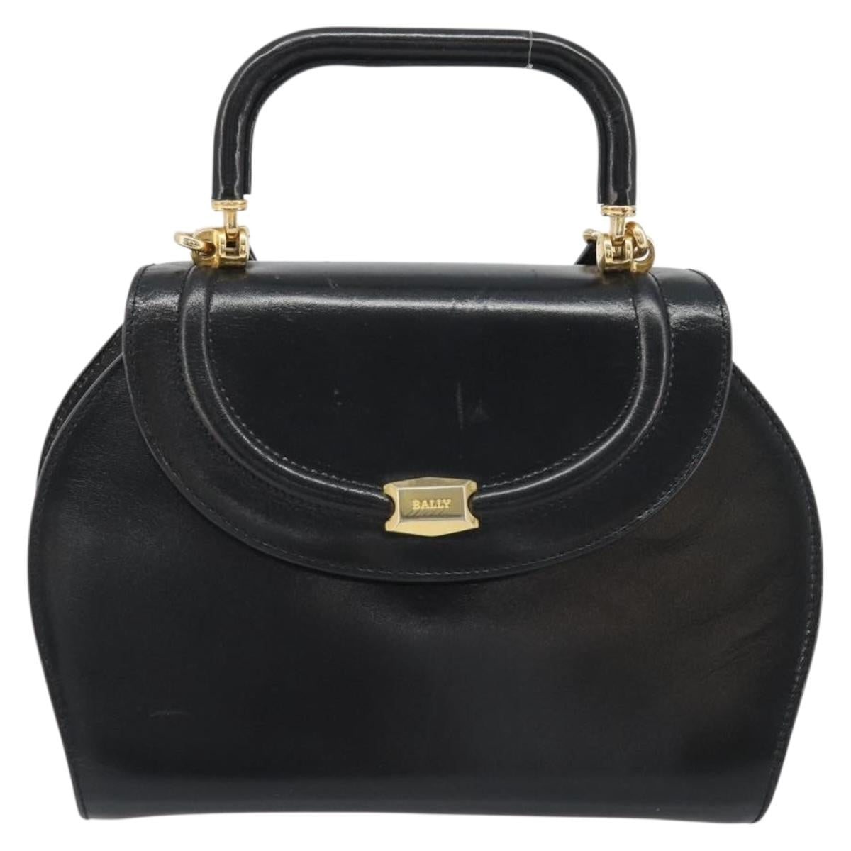 BALLY Hand Bag Leather 2way Black Gold Auth 187434A