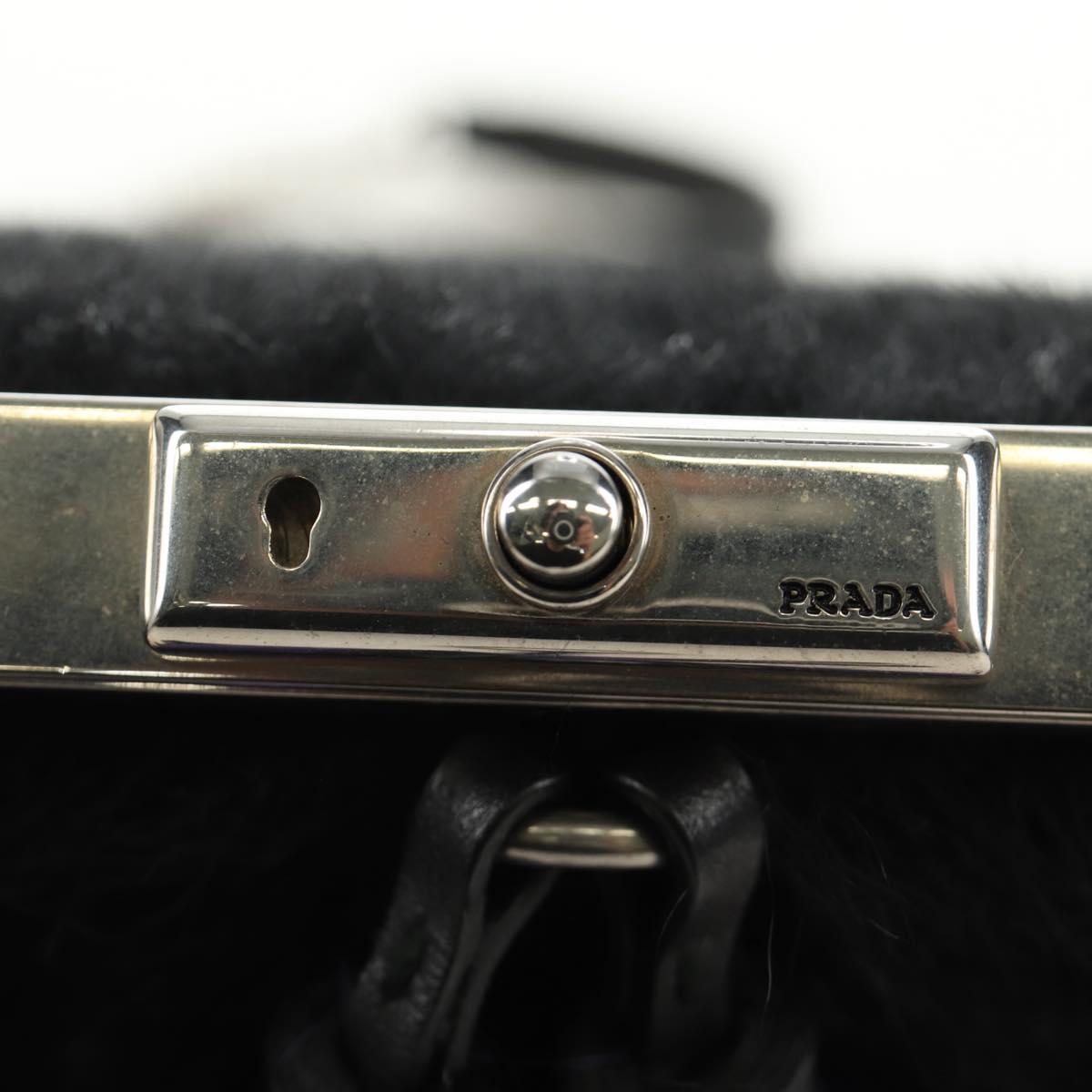 PRADA Chain Shoulder Bag Fur Black Silver Auth 187435SAM