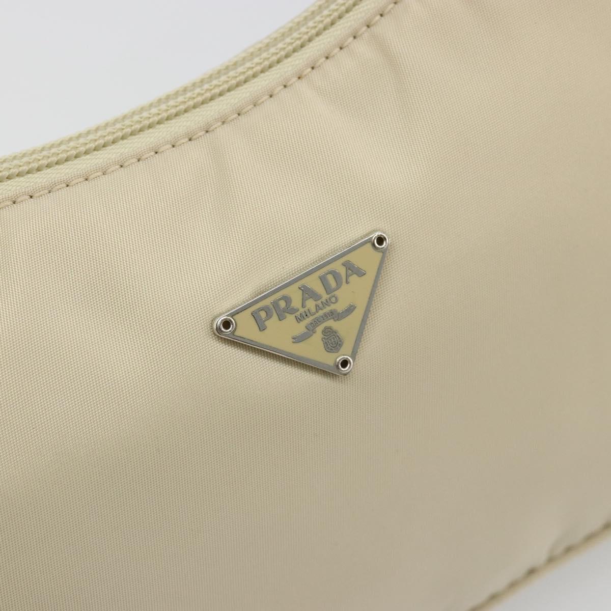 PRADA Hand Pouch Hand Bag Nylon Ivory Silver Auth 187440A