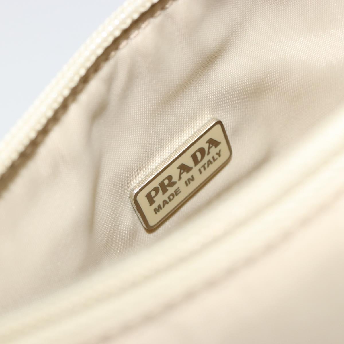 PRADA Hand Pouch Hand Bag Nylon Ivory Silver Auth 187440A