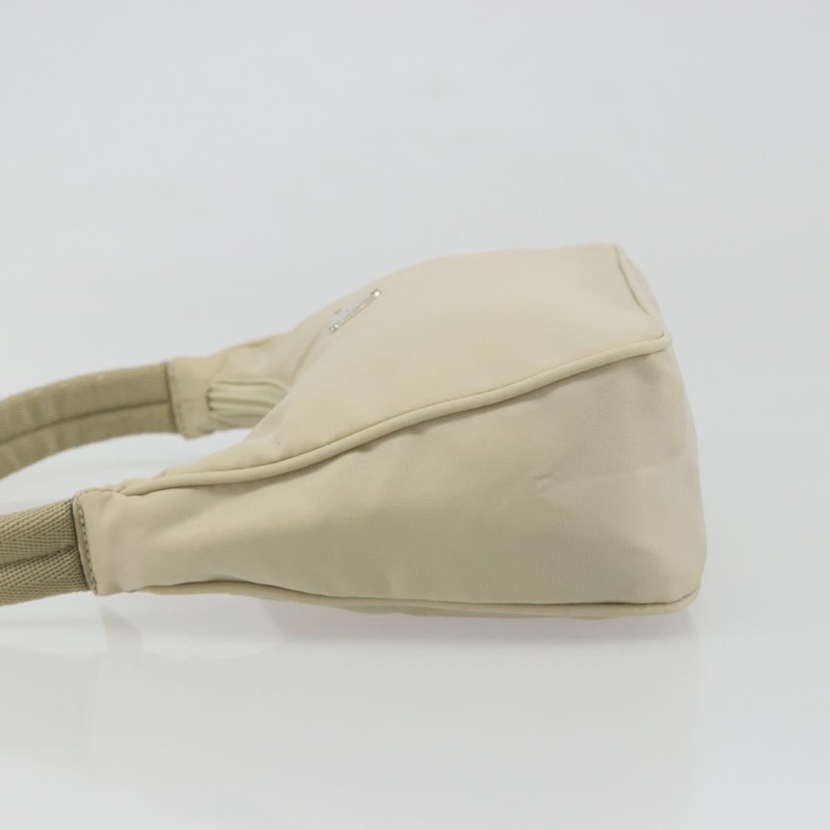 PRADA Hand Pouch Hand Bag Nylon Ivory Silver Auth 187440A