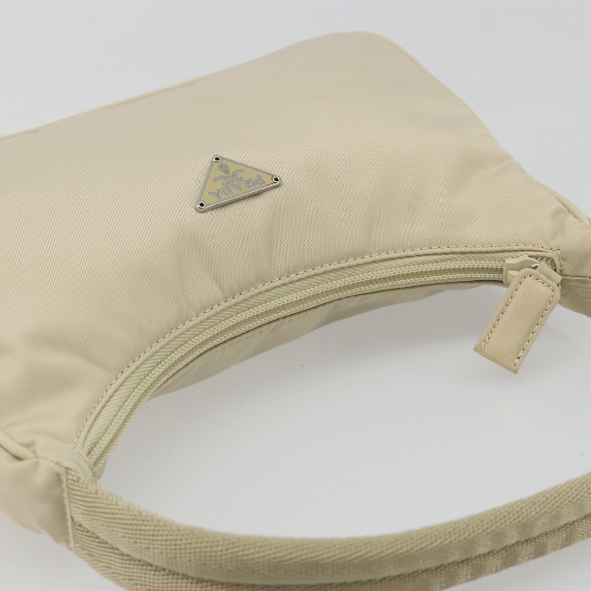PRADA Hand Pouch Hand Bag Nylon Ivory Silver Auth 187440A