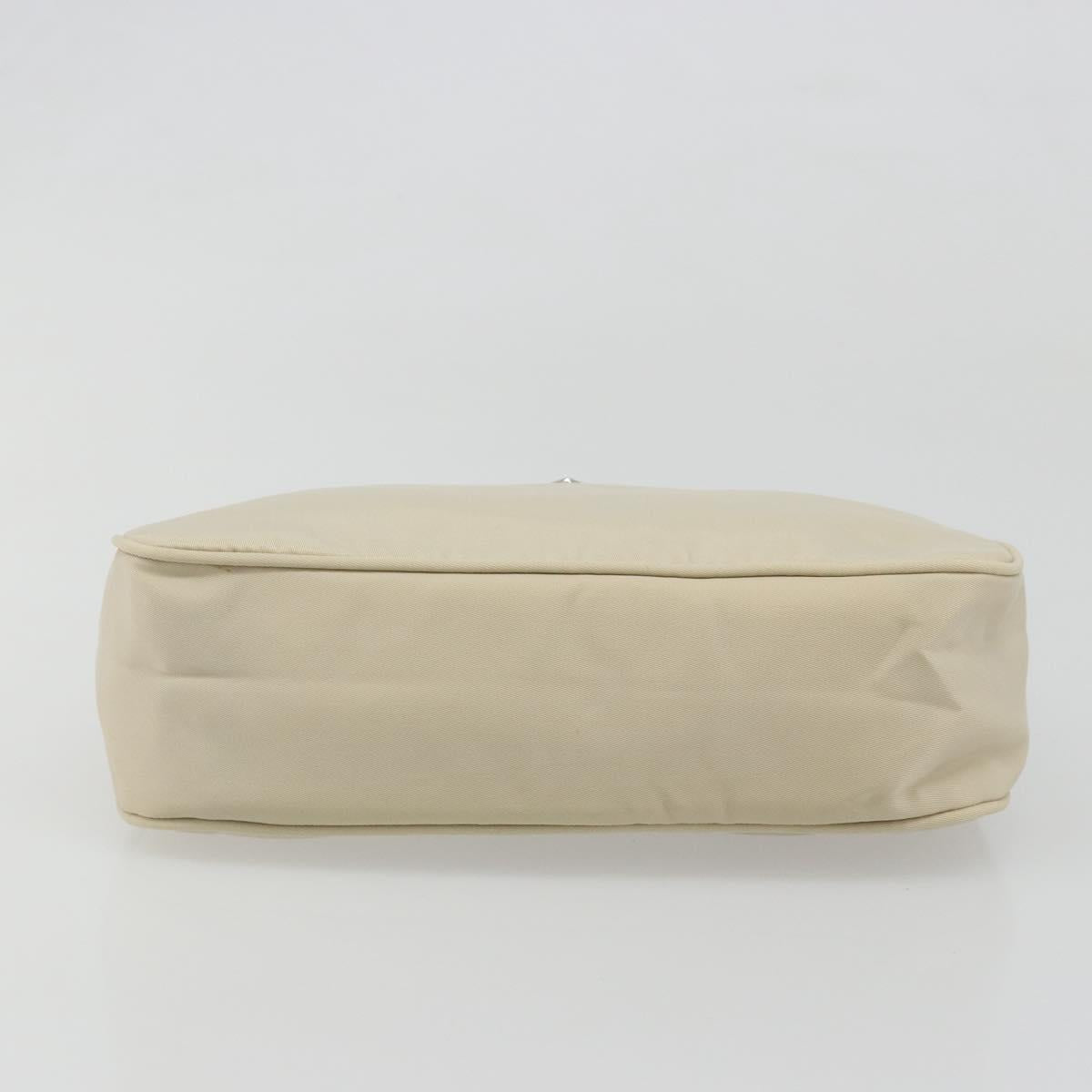 PRADA Hand Pouch Hand Bag Nylon Ivory Silver Auth 187440A