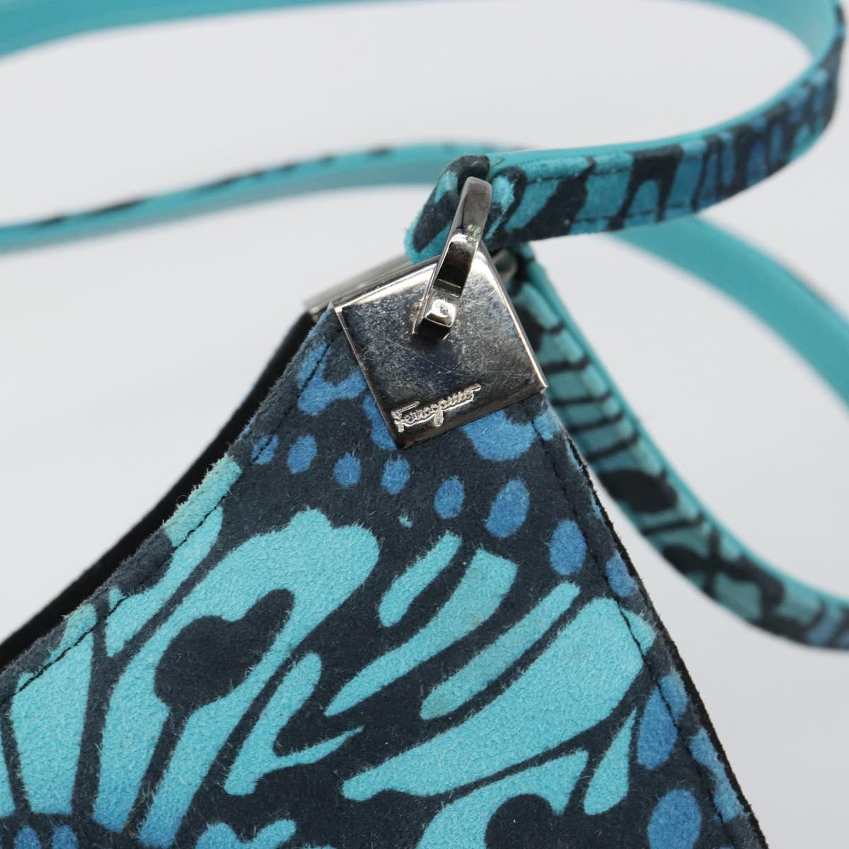 Salvatore Ferragamo Shoulder Bag Suede Blue Silver Auth 187443V