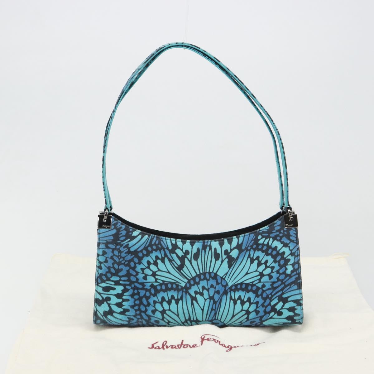 Salvatore Ferragamo Shoulder Bag Suede Blue Silver Auth 187443V