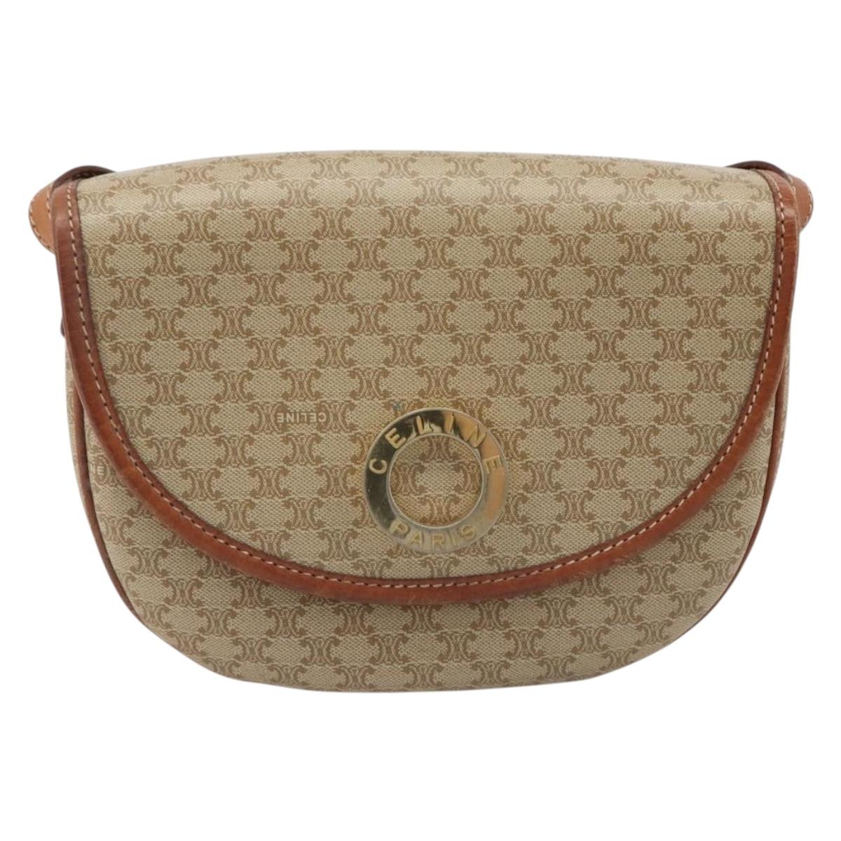 CELINE Macadam Canvas Shoulder Bag PVC Beige Gold Auth 187444A