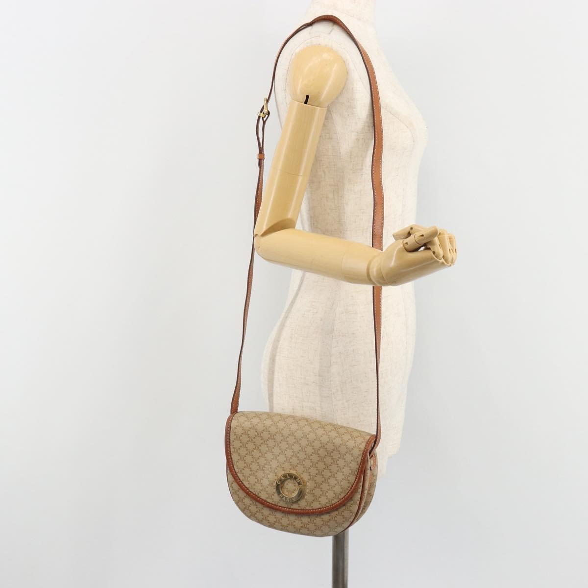 CELINE Macadam Canvas Shoulder Bag PVC Beige Gold Auth 187444A