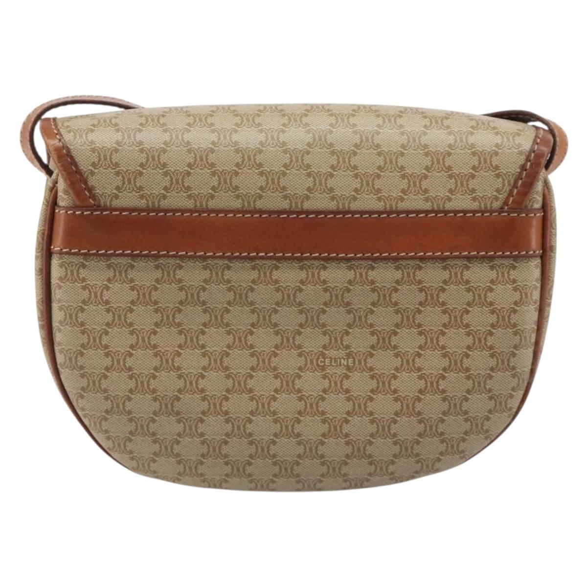 CELINE Macadam Canvas Shoulder Bag PVC Beige Gold Auth 187444A