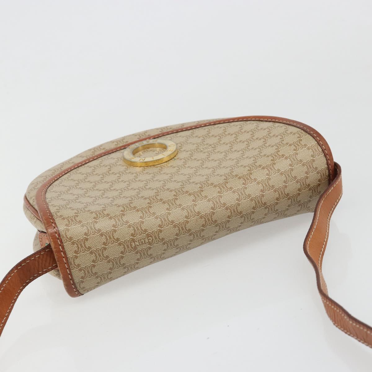 CELINE Macadam Canvas Shoulder Bag PVC Beige Gold Auth 187444A