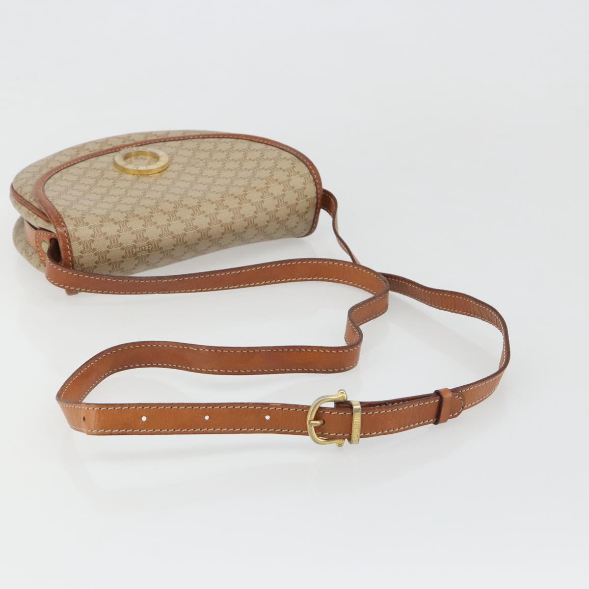 CELINE Macadam Canvas Shoulder Bag PVC Beige Gold Auth 187444A