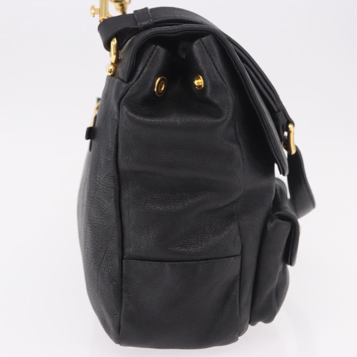 Miu Miu Shoulder Bag Leather 2way Black Gold Auth 187448V