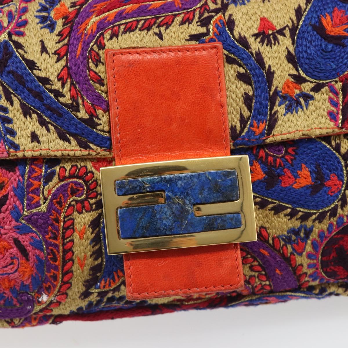 FENDI Mamma Baguette Shoulder Bag Canvas Multicolor Gold Auth 187450SM