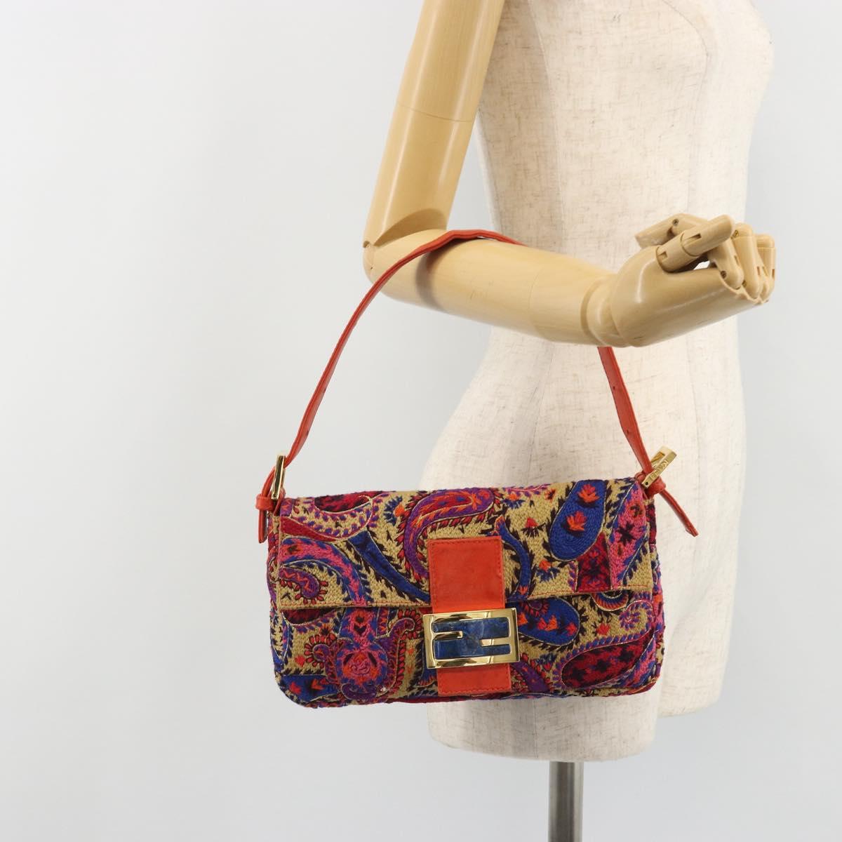 FENDI Mamma Baguette Shoulder Bag Canvas Multicolor Gold Auth 187450SM