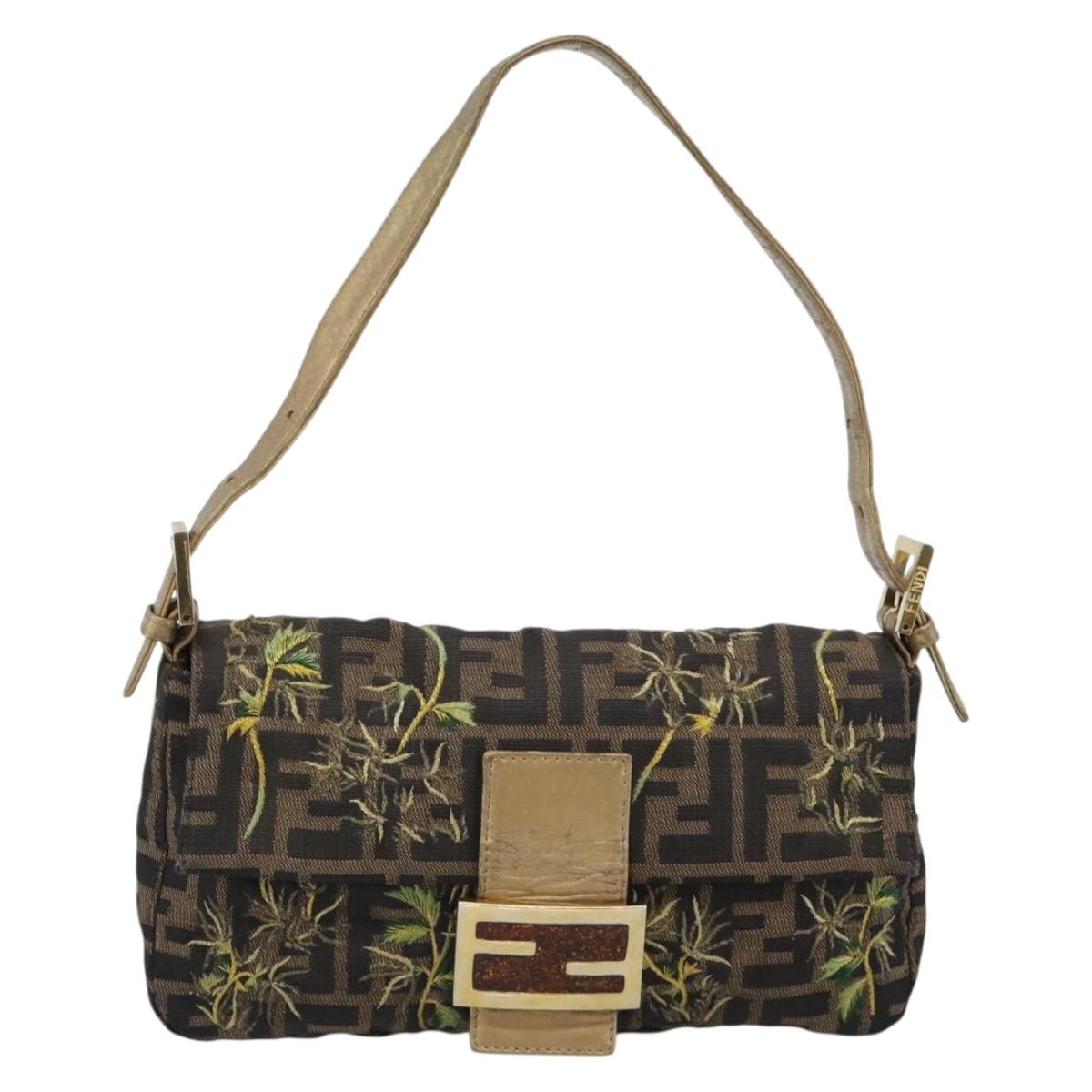 FENDI Zucca Canvas Mamma Baguette Shoulder Bag Black Gold Brown Auth 187451SM