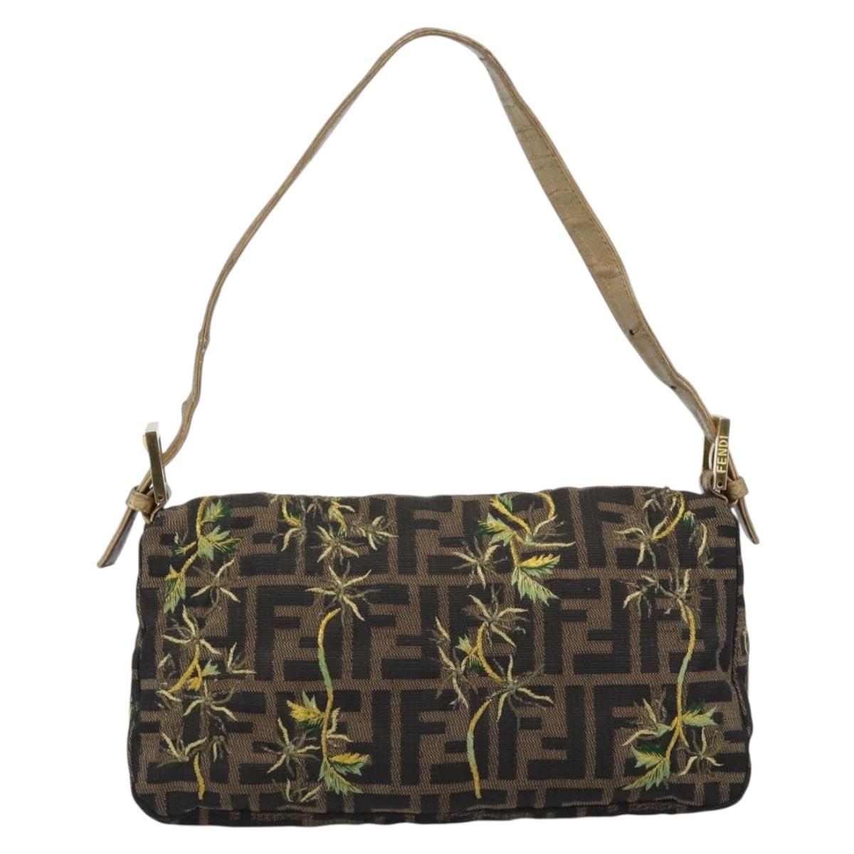 FENDI Zucca Canvas Mamma Baguette Shoulder Bag Black Gold Brown Auth 187451SM