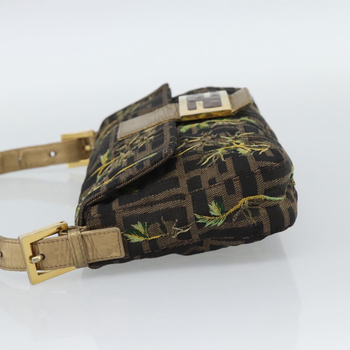 FENDI Zucca Canvas Mamma Baguette Shoulder Bag Black Gold Brown Auth 187451SM