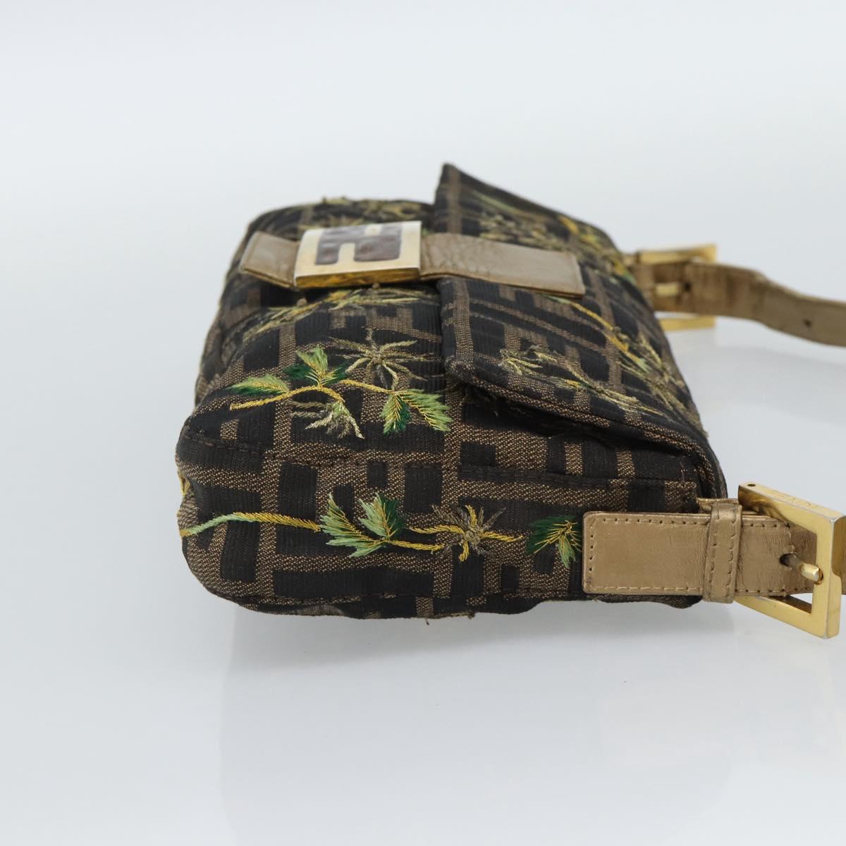 FENDI Zucca Canvas Mamma Baguette Shoulder Bag Black Gold Brown Auth 187451SM