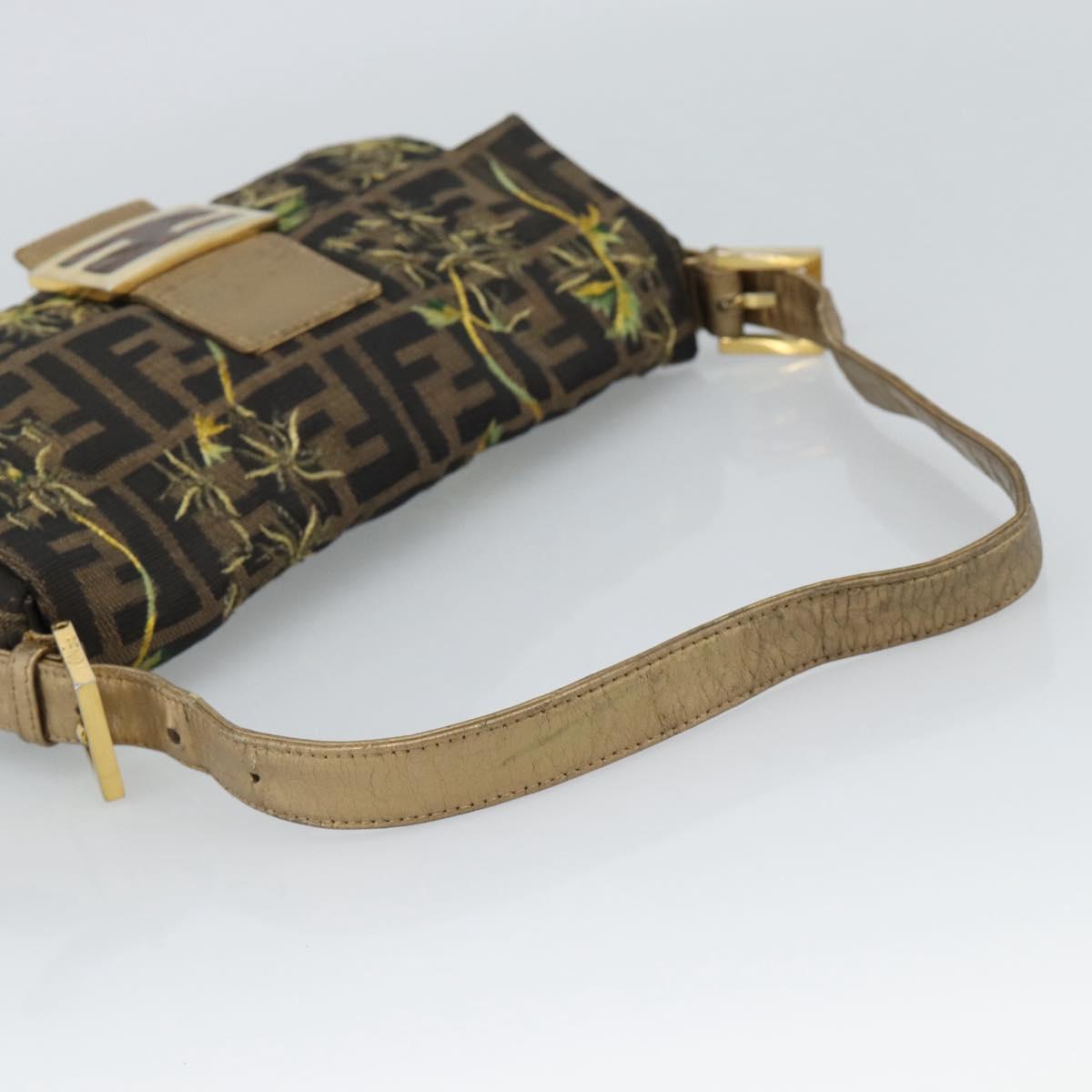 FENDI Zucca Canvas Mamma Baguette Shoulder Bag Black Gold Brown Auth 187451SM