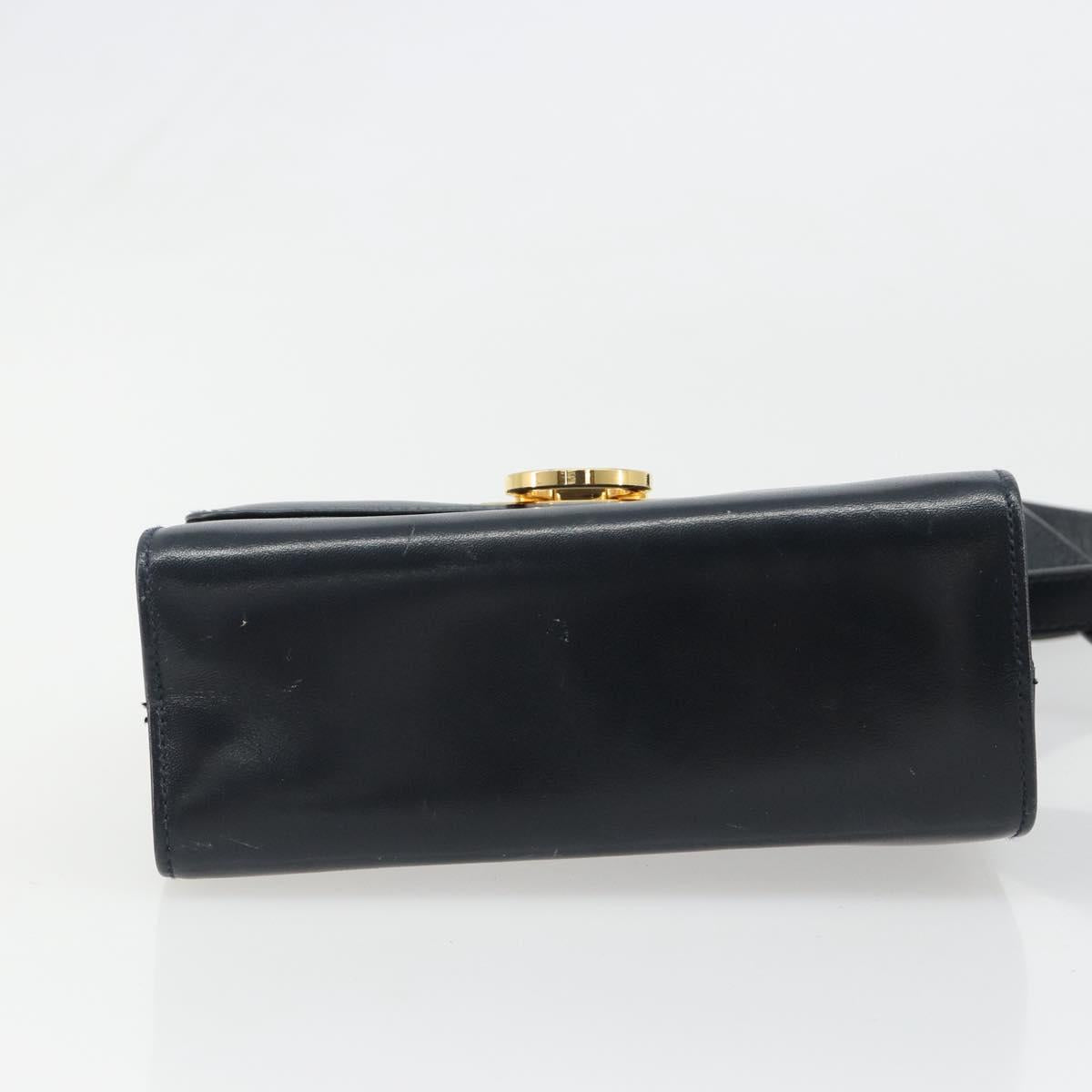 Salvatore Ferragamo Gancini Shoulder Bag Leather Navy Gold Auth 187453